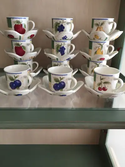 A beautiful ceramic Espresso set of 12 cups and saucers. It’s available if the Ad is still posted.