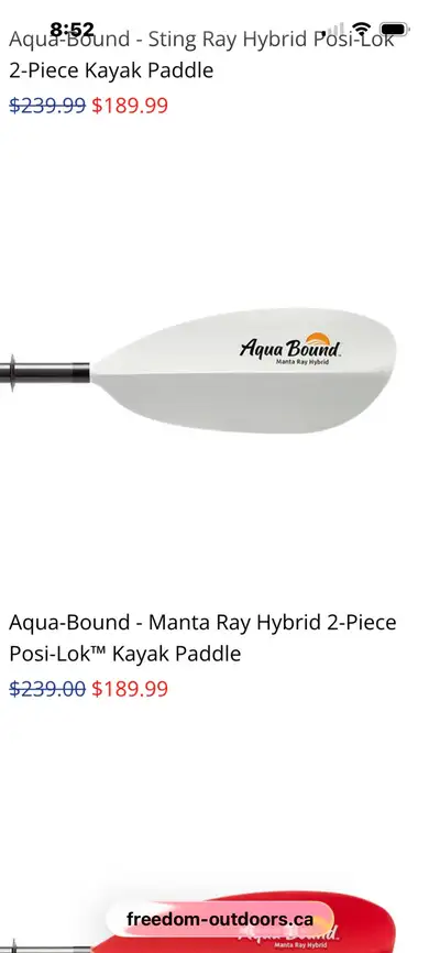 2 Aqua Bound paddles $120 ea.(retail $240 ea.) Dock storage kayak rack for 2 kayaks $75 2 complete k...