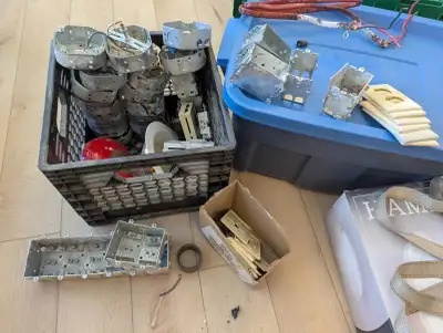 Assorted Electrical Boxes, Pot Light, Thermostat, Plate covers, View more