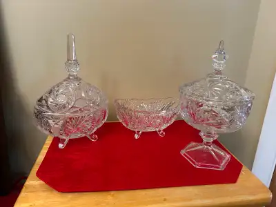 3 pinwheel crystal candy dishes, View more