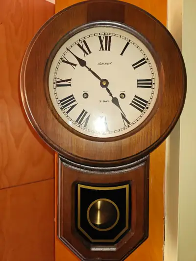 Vintage 31 days Dorset pendulum winder wall clock with key, View more