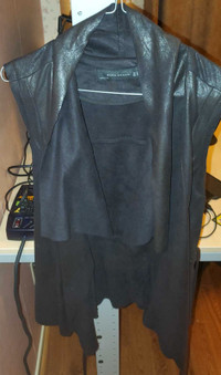 Zara Black Leather Shawl Vest - Size M