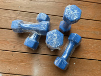 Pair of “New” 8lb Blue Neoprene Coated Dumbbells