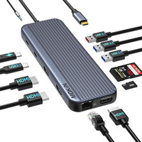 12-IN-1 USB-C Laptop Docking Station: Triple HDMI, 4K 100W PD