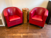 Two Red Leather Tub Chairs