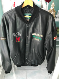 Roots black leather ex-Gilbey Canada branded bomber jacket