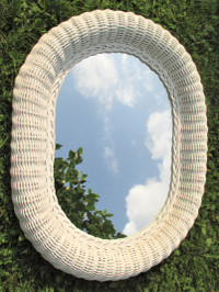 Vintage Wicker/Rattan Oval Mirror White in Very Good Condition