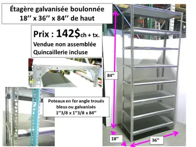 Étagères galvanisées boulonnées 18'',x36''x84'' et autres, View more