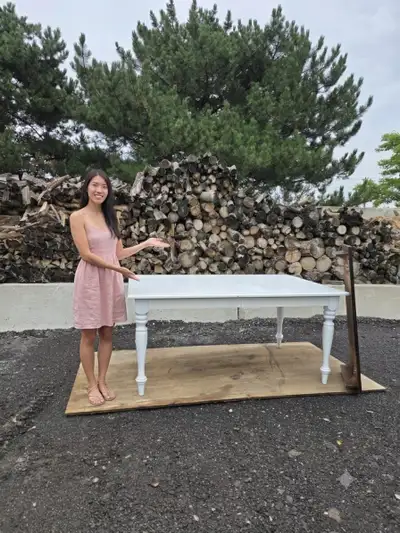 Solid Wood White Farmhouse Dining Table with Extension Leaf, View more