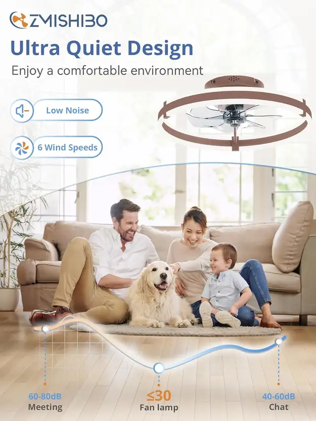 Modern Flush Mount Ceiling Fan with LED Light and Remote, 19.7'' in Indoor Lighting & Fans in Mississauga / Peel Region - Image 6
