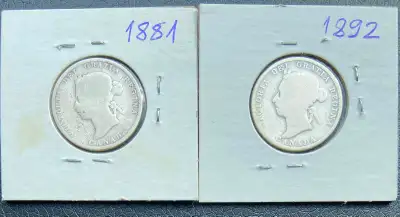 TWO EXTRA OLD SILVER QUARTERS COINS GRANDMA QUEEN GRATIA CANADA, View more