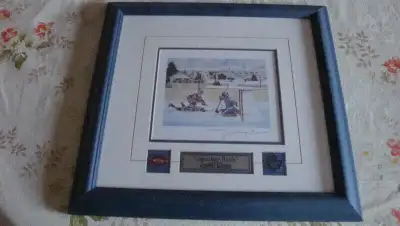Titled Legendry Rivals. Framed print by Burdon, Depicting hockey legends Johnny Bower and Maurice Ri...