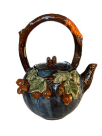 Teapot, Vintage pottery, acorn, twig, leaf design