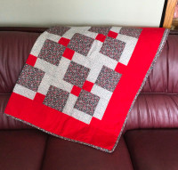 Red & Floral Handmade Lap Quilt - Orillia