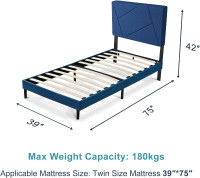 Single/Twin Upholstered Platform Bed Frame - BLUE