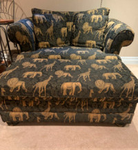 Safari themed Over-Sized Chair with Storage Ottoman