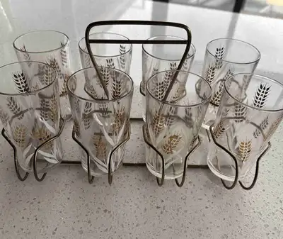 Vintage Glass Set in holder, View more