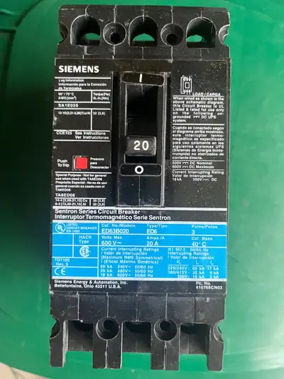 Siemens breaker  600V 20A 3P, View more