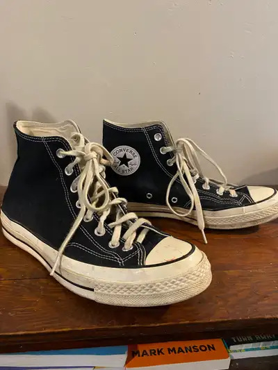 Black converse chuck taylor shoes   mens 9.5 women’s 11.5, View more