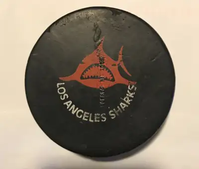 WHA LOS ANGELES SHARKS GAME USED PUCK. RARE 1973, View more
