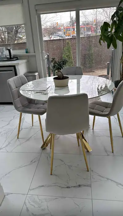 Brand New 5 PC Modern Dining Set - Gold Base & 4 Chairs, View more