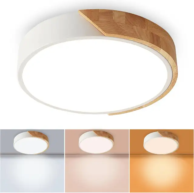 Modern 24W Flush Mount Ceiling Light with Wood Finish, 12 Inch, in Indoor Lighting & Fans in Mississauga / Peel Region - Image 4