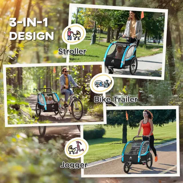 Double seat stroller kids 3-in-1 Bike Trailer   in Strollers, Carriers & Car Seats in Markham / York Region - Image 6
