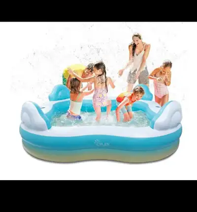 EVAJOY Inflatable Pool 4 Seats 4 Backrests Cup Holders EJ-HF038, View more