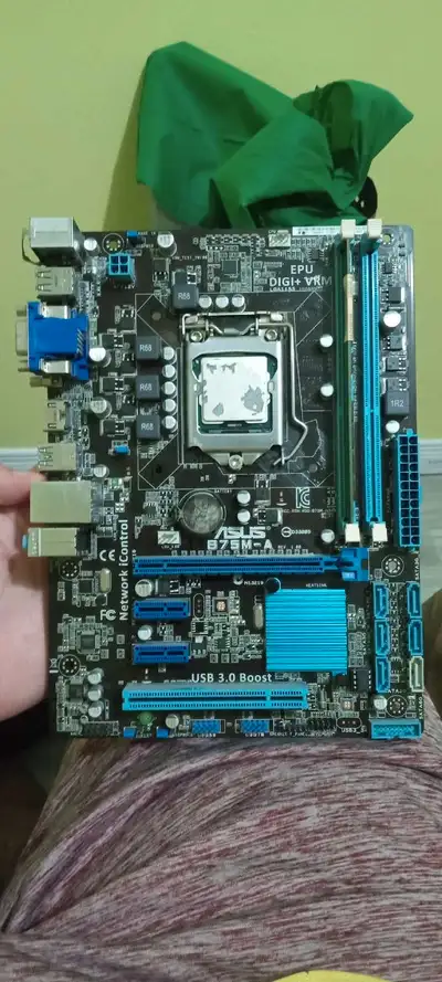 ASUS B75M-A Motherboard with fan, Shield, and CPU, View more