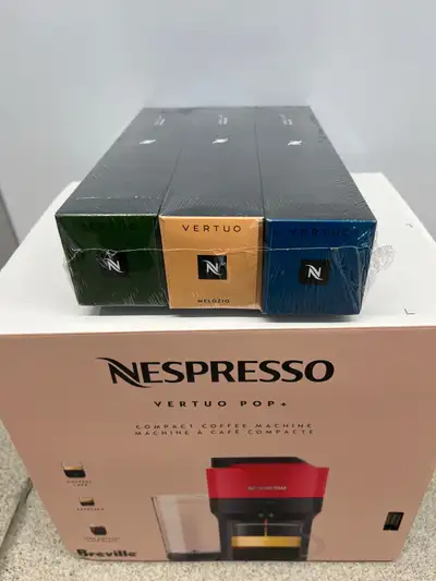 Nespresso Vertuo Pop+ Coffee and Espresso Machine by Breville, Spicy Red. With 3 pack of cups in 3 f...
