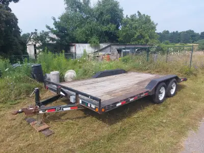 PJ equipment trailer 16ft x 8ft, tandem axle, 2017y inspected, 2-5/16 ball, tilted tail c/w detachab...