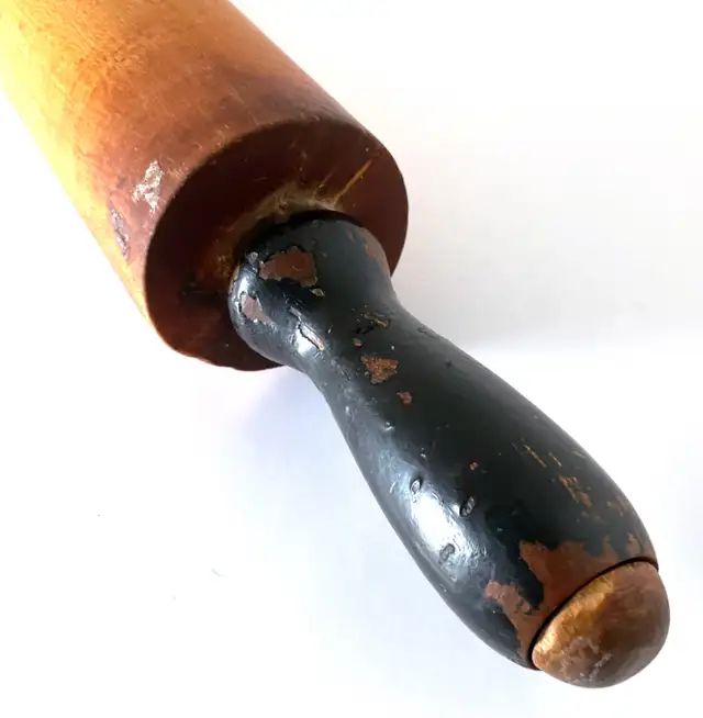 Antiquity 1950 Wooden rolling pin Black patinated handles62863738398979123