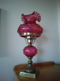 Original FENTON Cabbage Rose Cranberry Glass Lamp