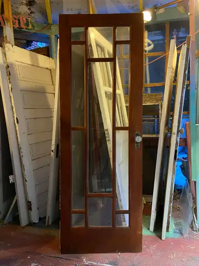 A gorgeous antique Edwardian era solid wood & glass French style interior door - in very good struct...