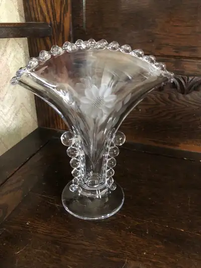 VASE.....ETCHED CRYSTAL...CORNFLOWER PATTERN, View more