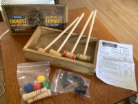 DESKTOP MINI CROQUET GAME- ALL WOOD -WITH METAL GOALS - USED 1 X