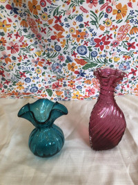 New Antique Handmade and Blown Glass Red and Blue Vases 