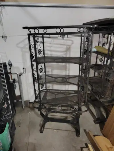 TWO matching metal shelves, View more