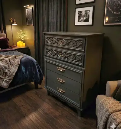 Black ornate dresser - mature and moody, View more