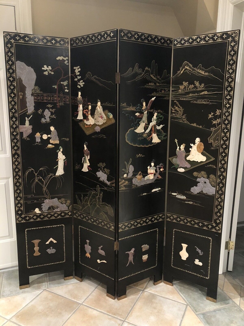 Antique Japanese Mother of Pearl Folding Screen/Room Divider Arts