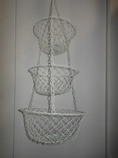White Wire Mesh Hanging Basket, 3 Tier, View more