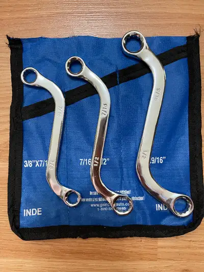 Wrenches: “S” Type Box End Wrenches, set of three. 3/8”x7/16”, - 7/17”x1/2”, - ½”x 9/16” $80