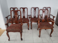 Antique-style Dining Table Chairs Set - 6 Chairs with Armrests