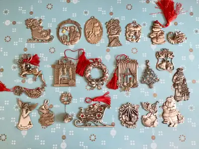 $5 EACH-21 PEWTER CHRISTMAS ORNAMENTS, View more