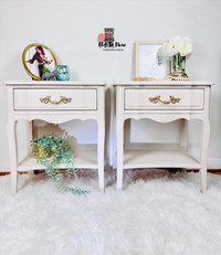 Elegant & Beautiful French Provincial Beige End Tables, 