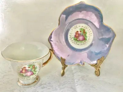 60s Vintage Demitasse Cup and Saucer iridescent, Japan, View more