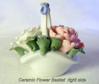 Miniature White Ceramic basket of coloured flowers