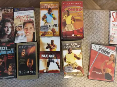 Billy blanks excersie tapes $1 each Pilates DVDs $1 each Movie Tapes $2 each