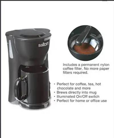 Salton 1 cup mini compact drip coffee maker with reusable mesh, View more