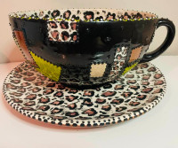 Giant Ceramic Glazed Tea Cup & Saucer
